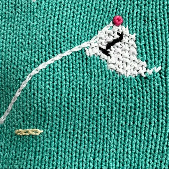 ROBERT SCOTT LTD Hand Knit Ramie Blend Colorblock V-Neck Tropical Golf Cardigan - Picture 10 of 14